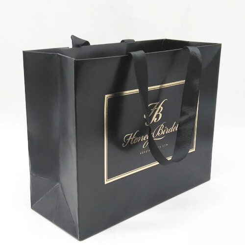 Black Foil Stamped Apparel Paper Bag with Ribbon Handles Black Foil Stamped Apparel Paper Bag with Ribbon Handles