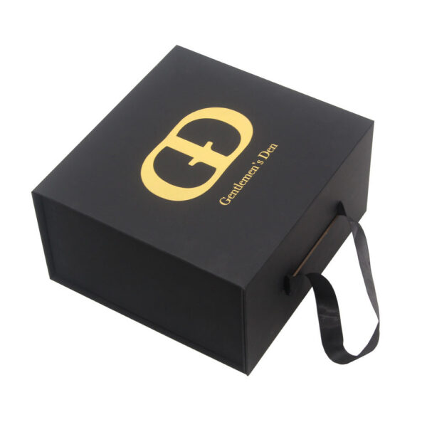 Foil Stamped Rigid Cap Gift Box with Ribbon Carry Handle Foil Stamped Rigid Cap Gift Box with Ribbon Carry Handle