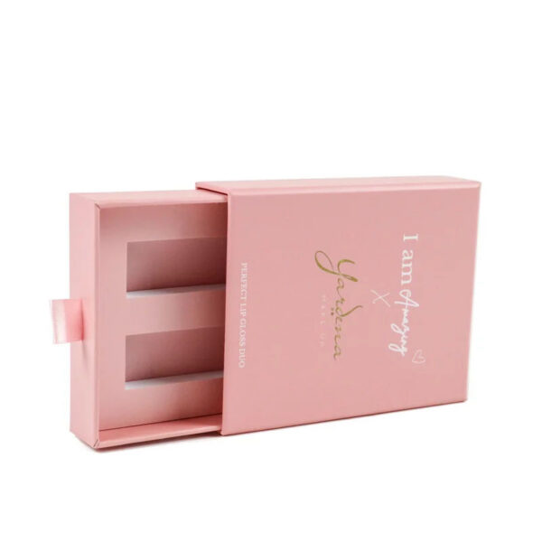 Pink Drawer Lip Gloss Duo Packaging Box with Ribbon Pull