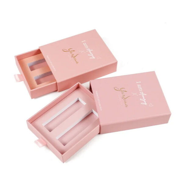 Pink Drawer Lip Gloss Duo Packaging Box with Ribbon Pull