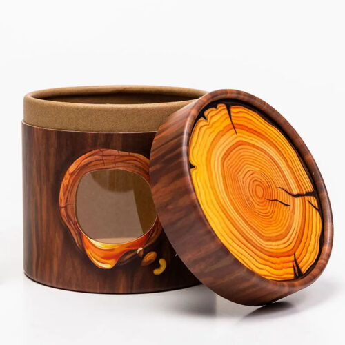 Printed Wood Grain Paper Tube Food Box with Clear Window Printed Wood Grain Paper Tube Food Box with Clear Window