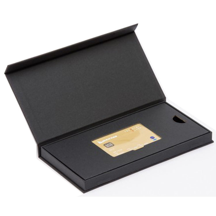 Caixas magnéticas personalizadas de luxo para cartões de crédito VIP, na cor preta