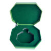 Caixa de presente para perfume aberta com suporte verde flocado para o frasco